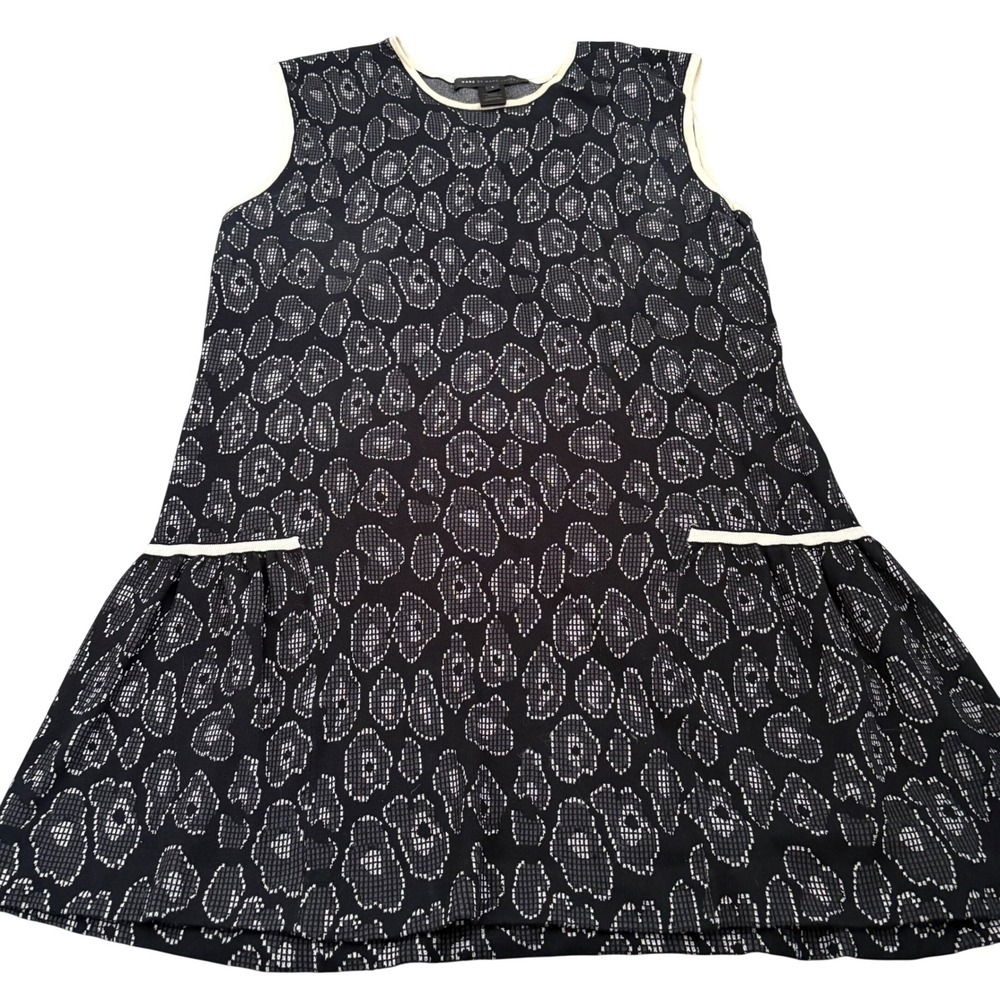 Marc by Marc Jacobs Black White Leopard Print Drop Waist Knit Mini Dress‎ L Work